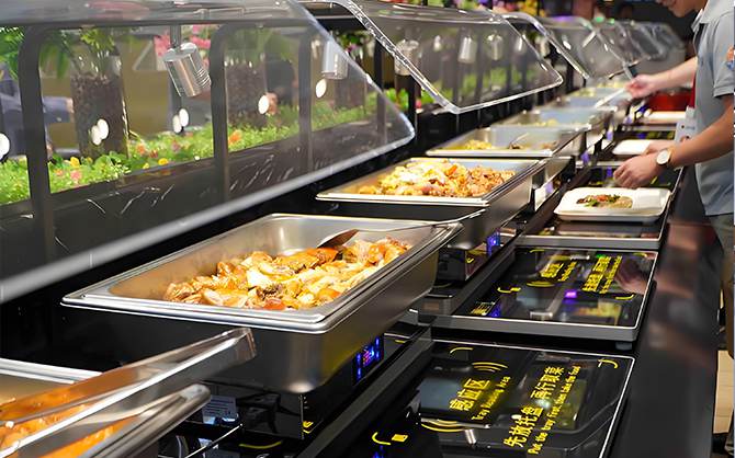 工廠食堂自助稱重模式就餐現(xiàn)場圖片