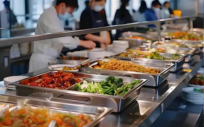 園區(qū)飯?zhí)米灾Q重模式開餐現(xiàn)場圖片